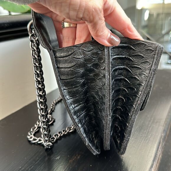 New python embossed vegan leather shoulder handbag purse gun metal designer-like - Picture 9 of 11